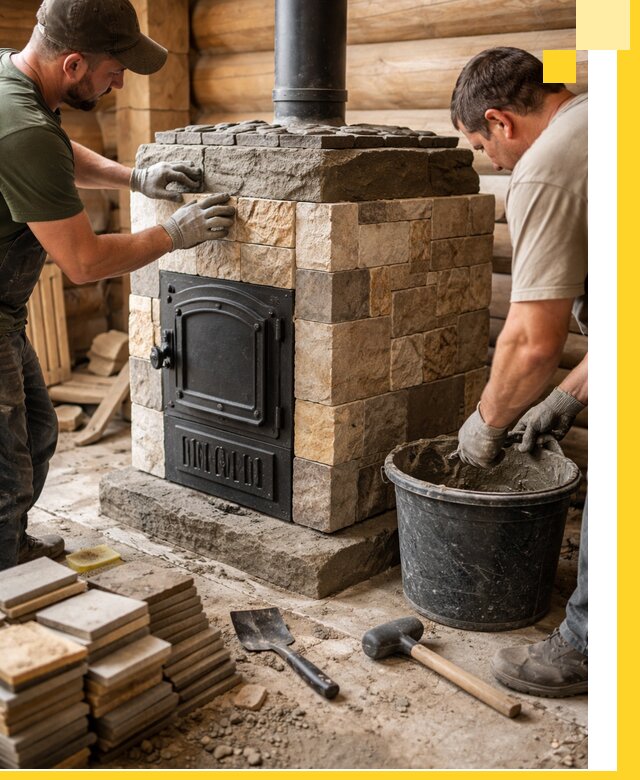 Облицовка банной печи под ключ в Кандалакше: камень и плитка