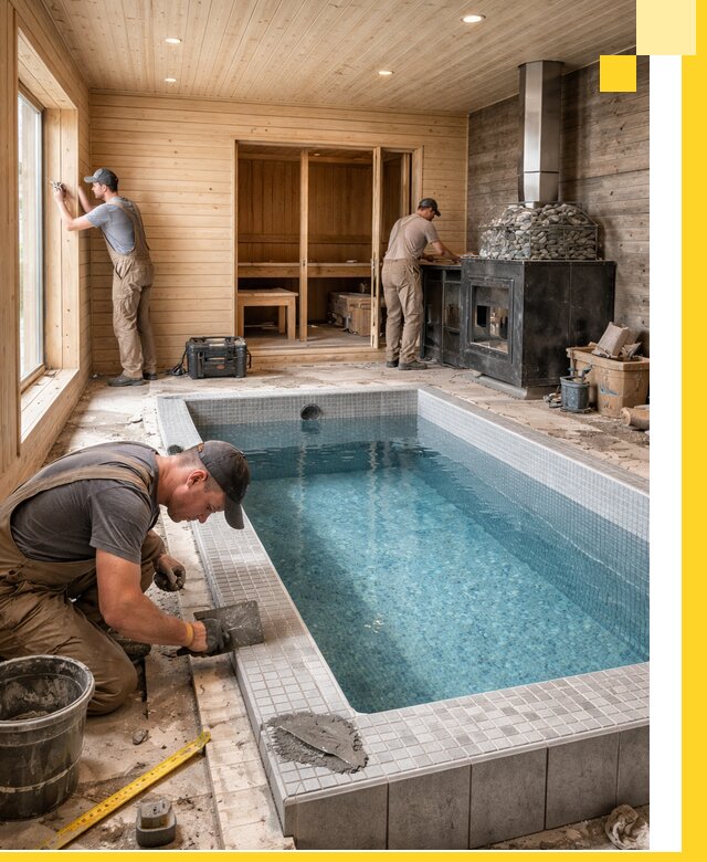 Проект бани с бассейном и сауной в Кандалакше под ключ