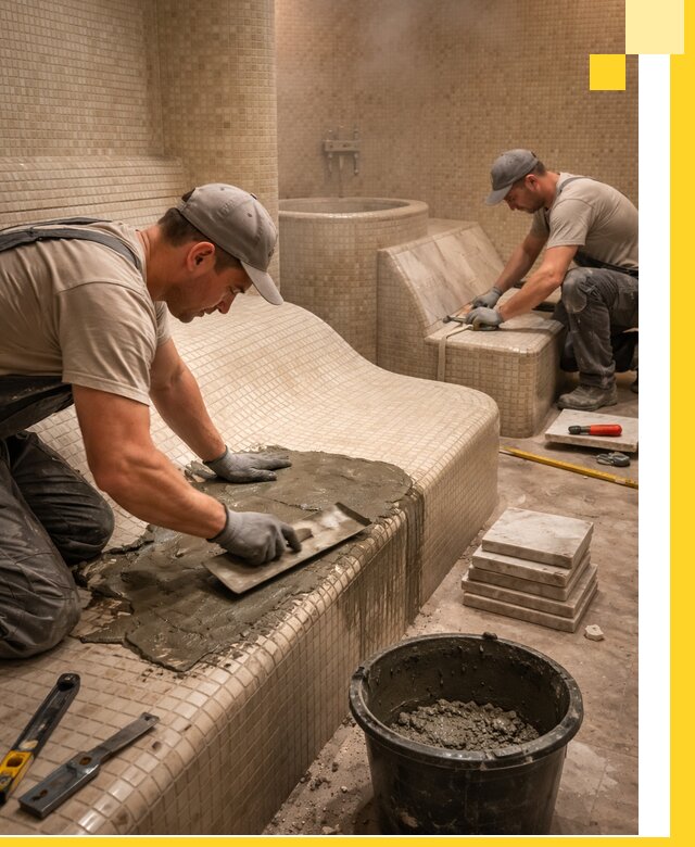 Лежаки для хамама под ключ в Кандалакше, проект и монтаж