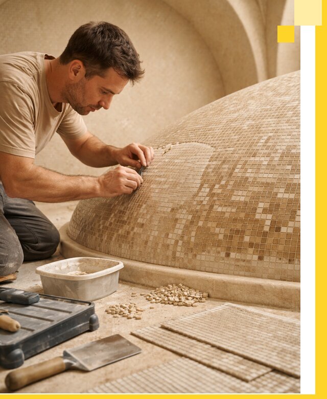 Профессиональная укладка мозаики для хамама под ключ в Кандалакше