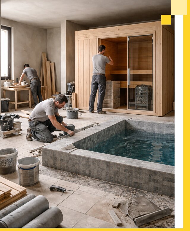 SPA зоны под ключ с бассейном сауной и печью в Кандалакше